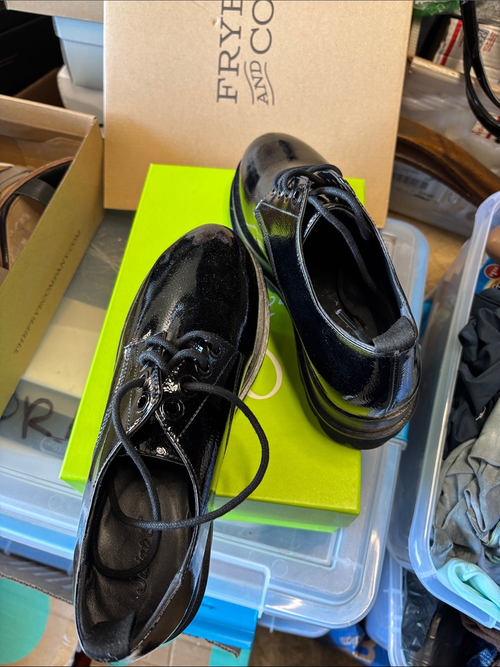 Saint G Black Patent Leather Lace-Up Flats